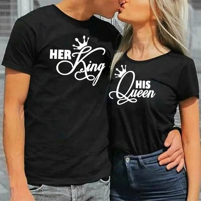 Her King His Queen Couples T Shirt Crown Print Couple